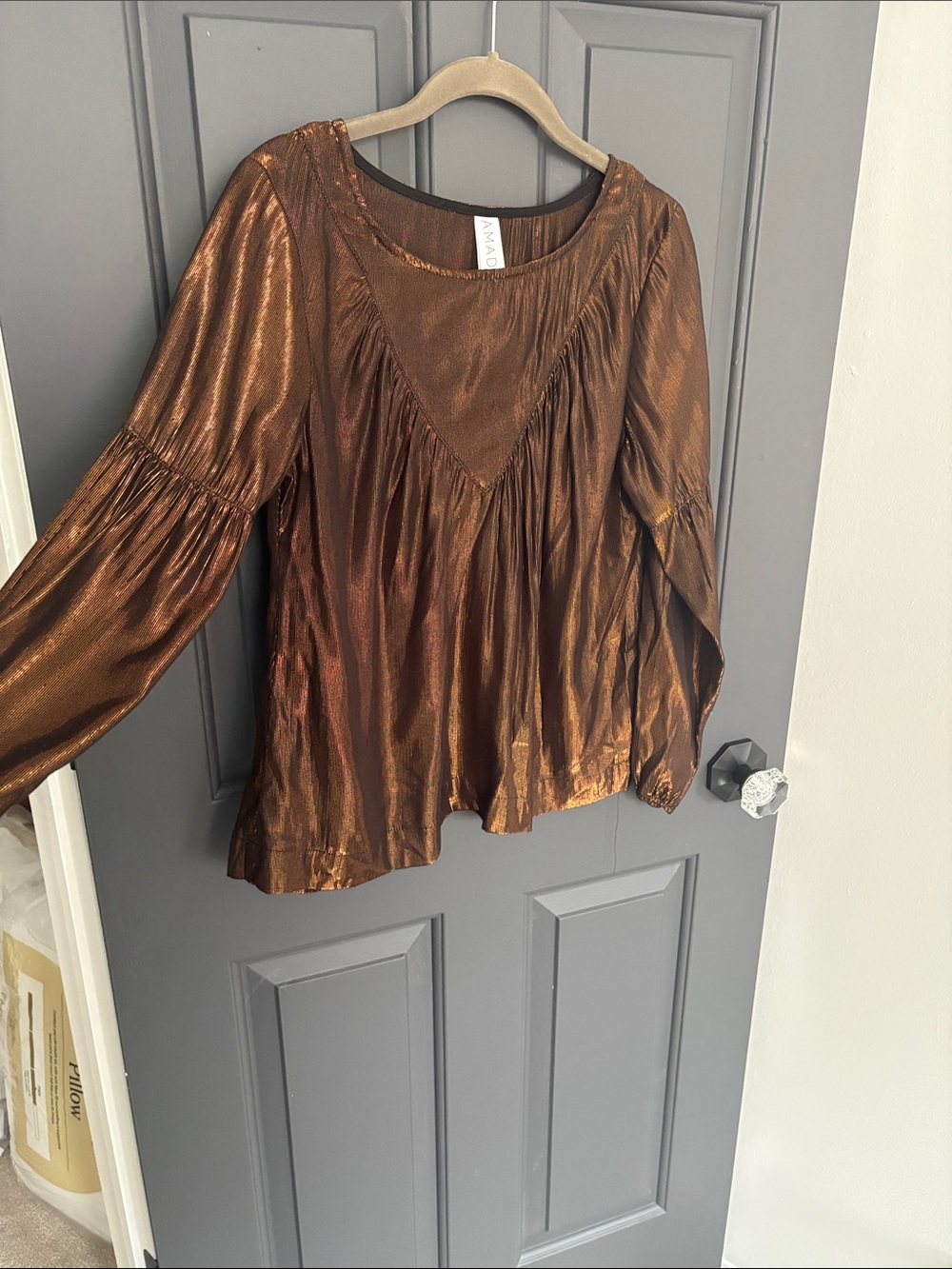 Amandine Shimmery Bronze Peasant Blouse View 2